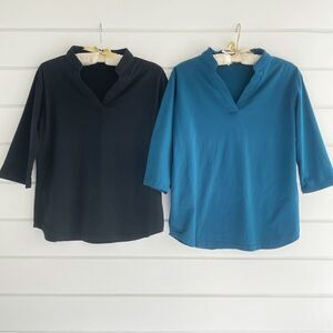 Cotton Stretch Women’s Lot Of TWO 3/4 Length Sleeve Shirts Size Large
